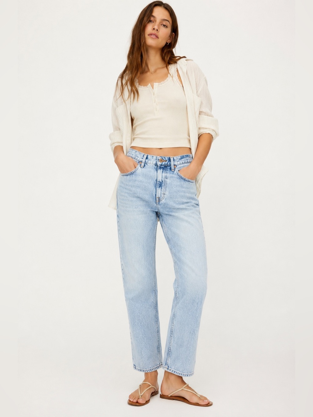 We The Free Pacifica High Rise Slim Straight Leg Jean Women’s 27 Light Wash NWOT
